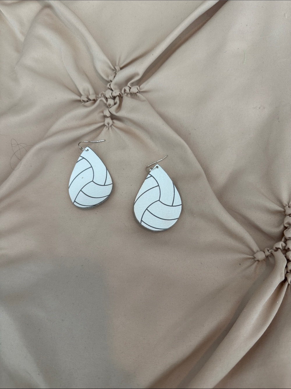 White Teardrop Volleyball Pattern leather Earrings - Brand Unspecified